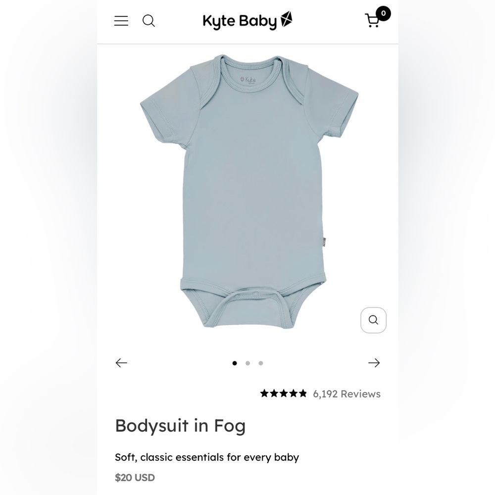 Kyte Baby Newborn Bodysuit in Fog